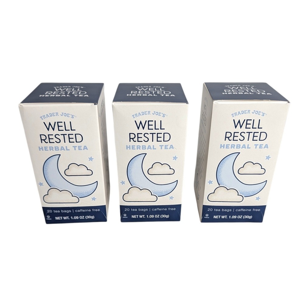 Lot of 3 Boxes Trader Joe's Well Rested Chamomile Herbal‎ Tea 20 Tea Bags Each